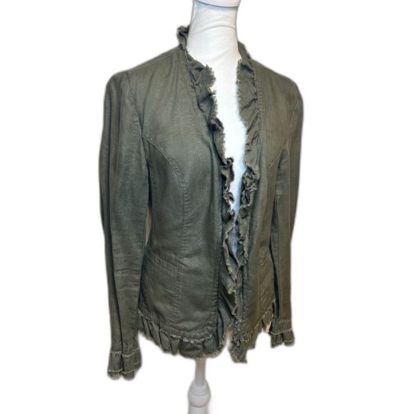 INC International Concepts Green Linen Ruffled Jacket Womens - Picture 1 of 4